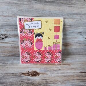 Papyrus Birthday‎ Card Hotchpotch Kokeshi Doll Gold Foil Blank Inside BD 417957